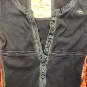 Abercrombie & Finch denim blue fitted deep V